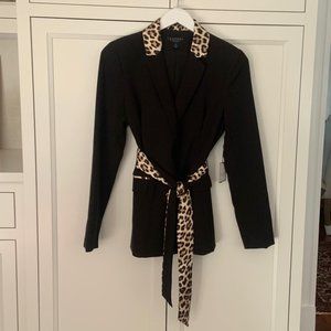 Black blazer with leopard print accents and belt - Laundry by Shelli Segal